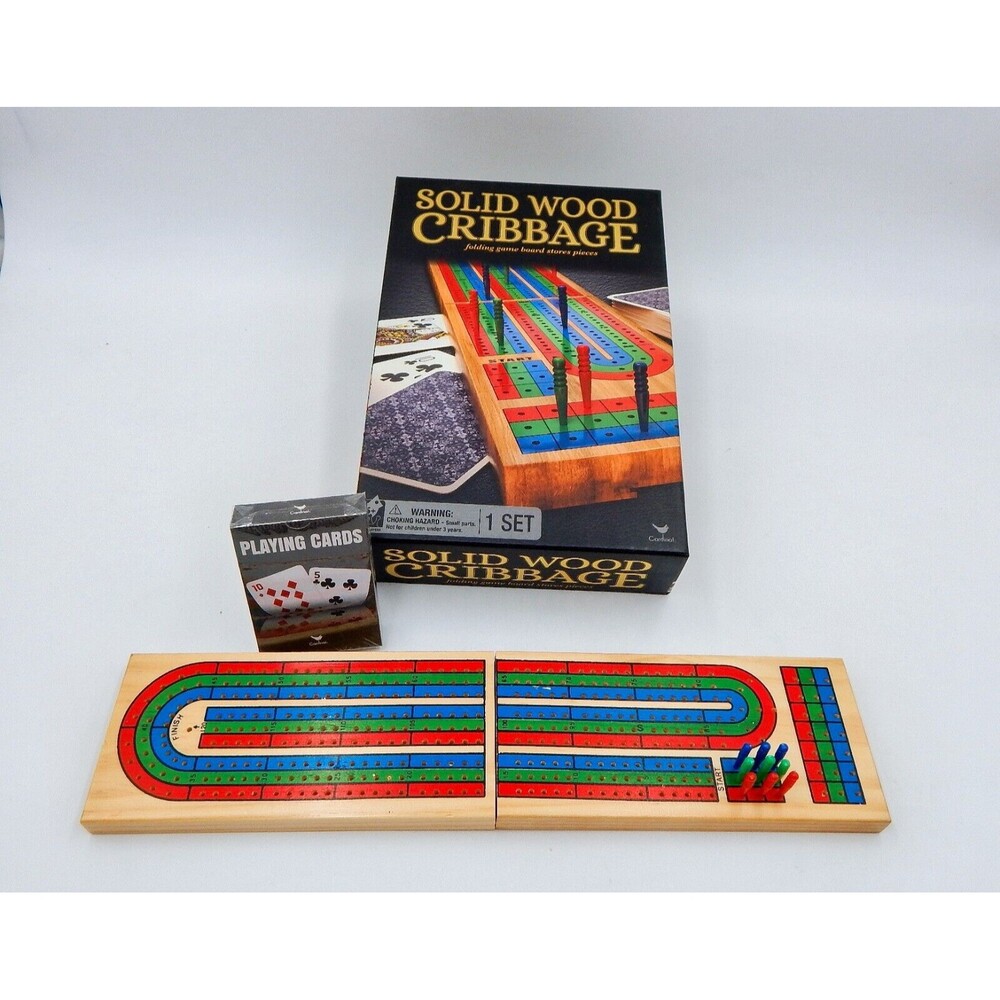 Cardinal Cribbage Board Set Solid Wood 3 Player Folding Track Deck Cards